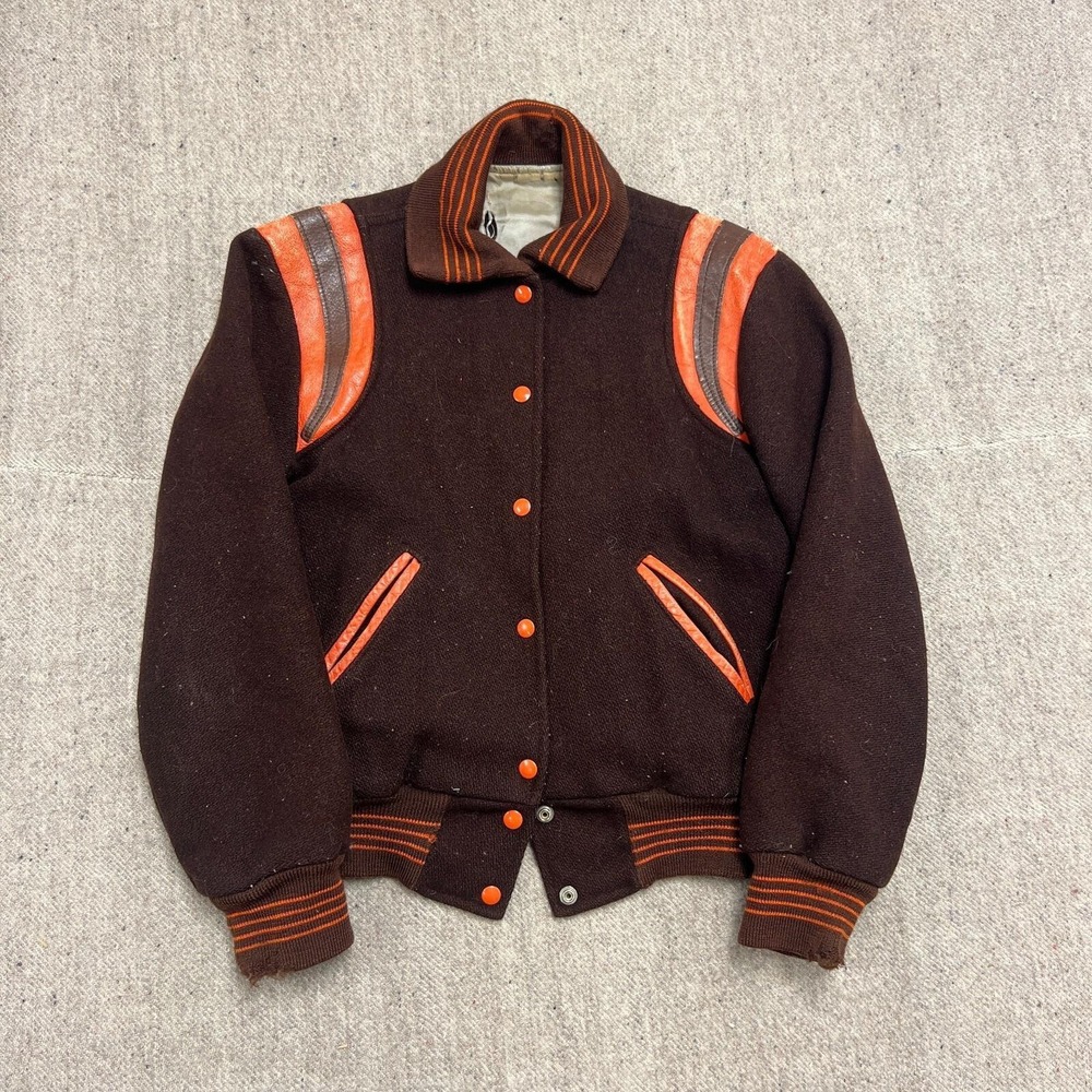 Vintage Varisty Jacket Mens Small Brown 1960s Chain Stitch Sylvania Southview